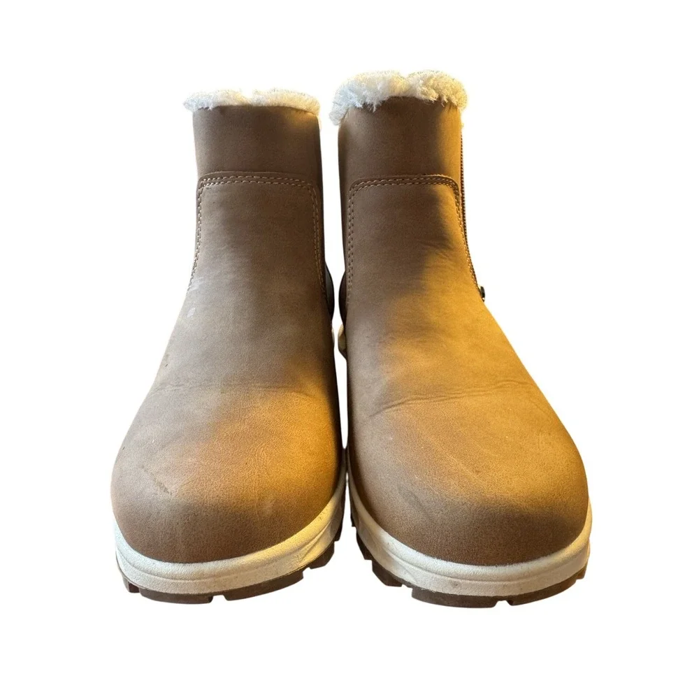 Khombu Chestnut Tan Shearling-Trim Winter Rain Ankle Boots